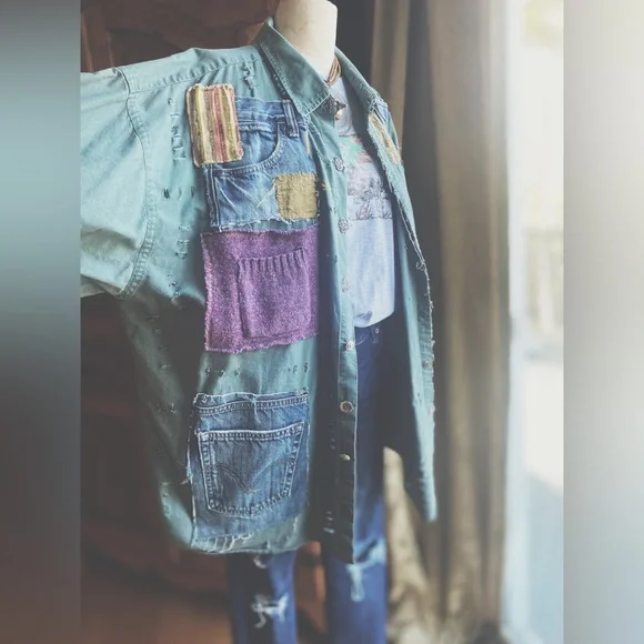 OOAK Custom Patchwork Utility Jacket The Sasha Artisan Reworked XXL - Picture 12 of 15